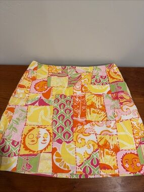 Lilly Pulitzer Patchwork Mini Skirt — Pink, Orange, Yellow & Green
